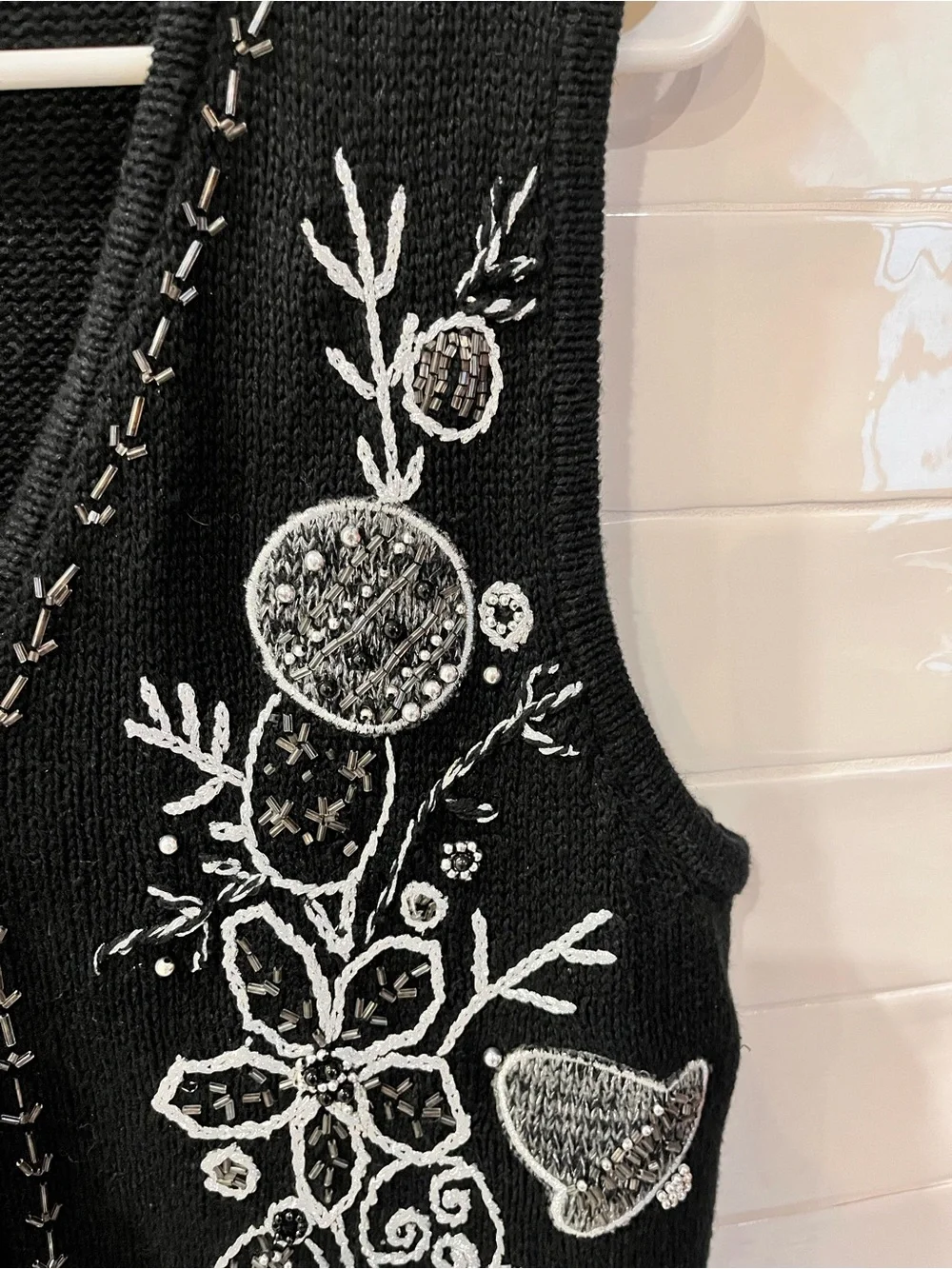 Vintage Studio Joy Christmas Sweater Vest Black & Silver Ugly Sweater Sz S
